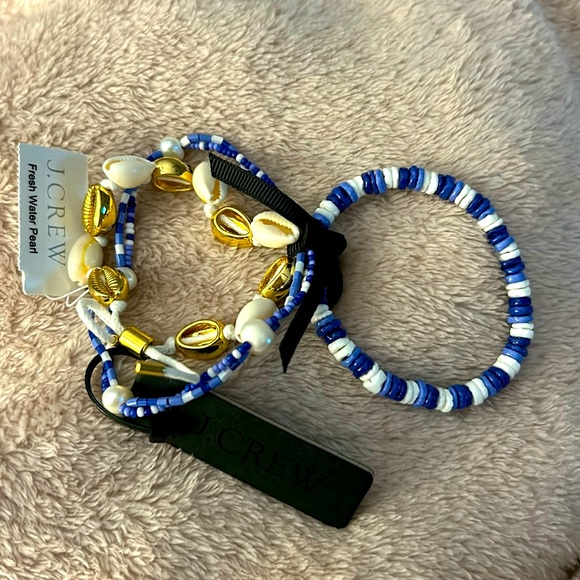 J.Crew New Seaside Bracelet Set of 3 NWT fresh water Pearl vacation resort coast - Picture 3 of 11